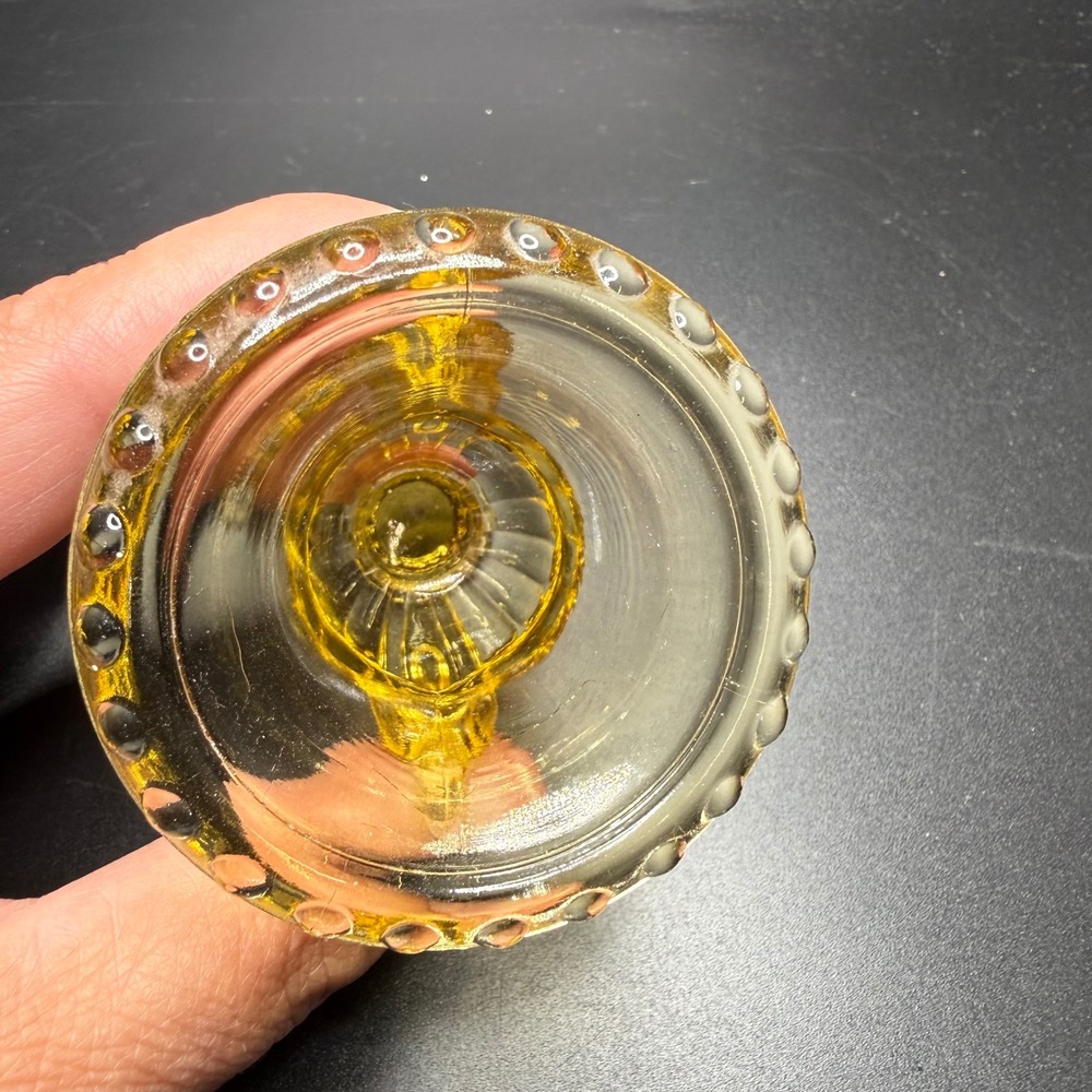 Vintage Amber Glass Toothpick Holder Miniature Urn Pedestal Beaded Rim Yellow - Picture 5 of 5